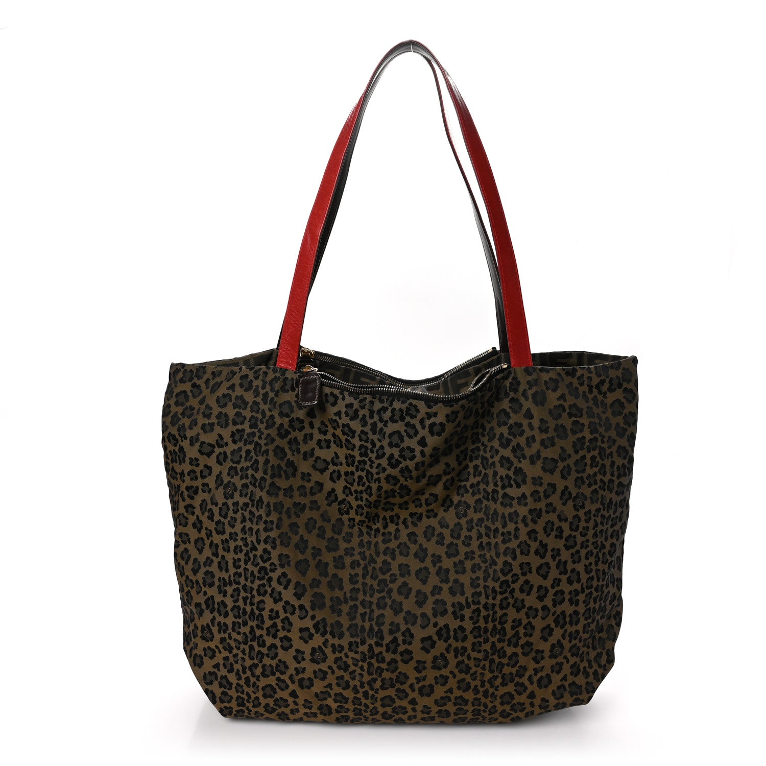Fendi Zucca Leopard Print Reversible Shopping Tote Tobacco Brown Red 10 of 17