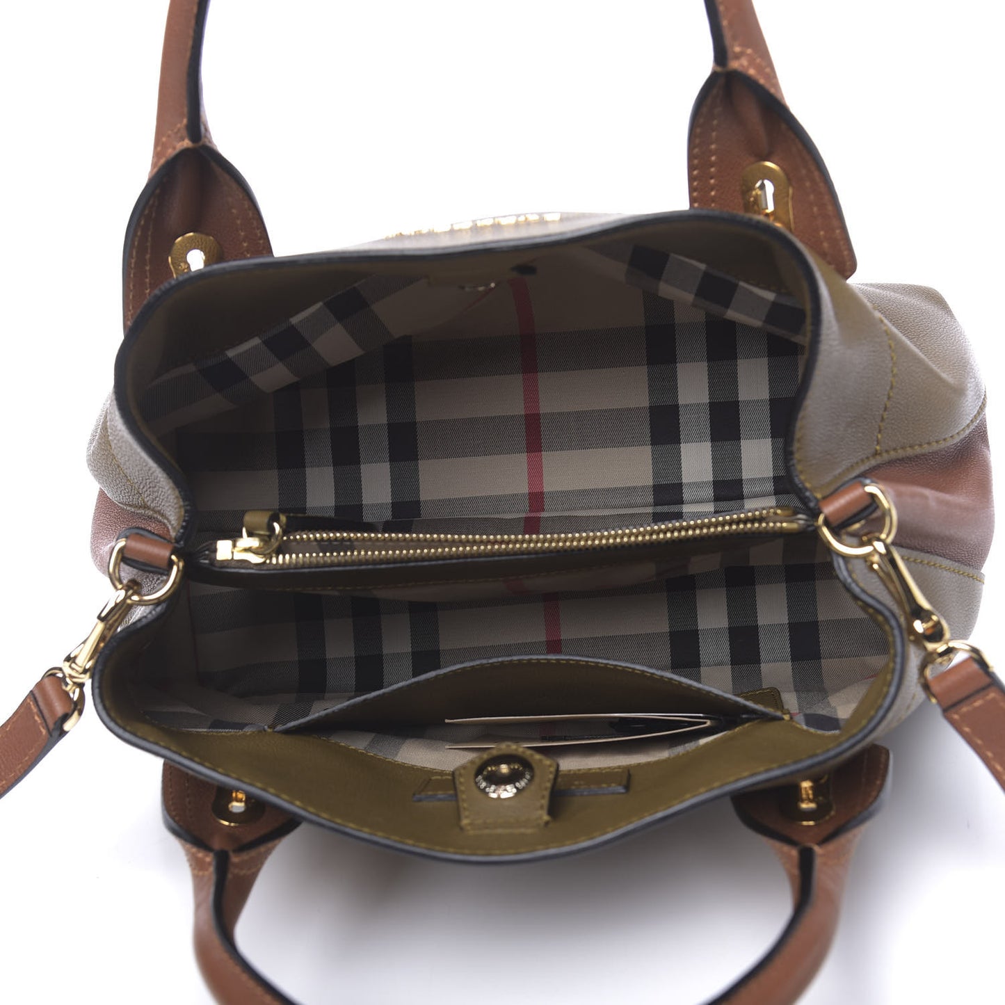 Mini Grain Calfskin Bi-Color Small Barnsburry Tote Clay Green Burnt Toffee