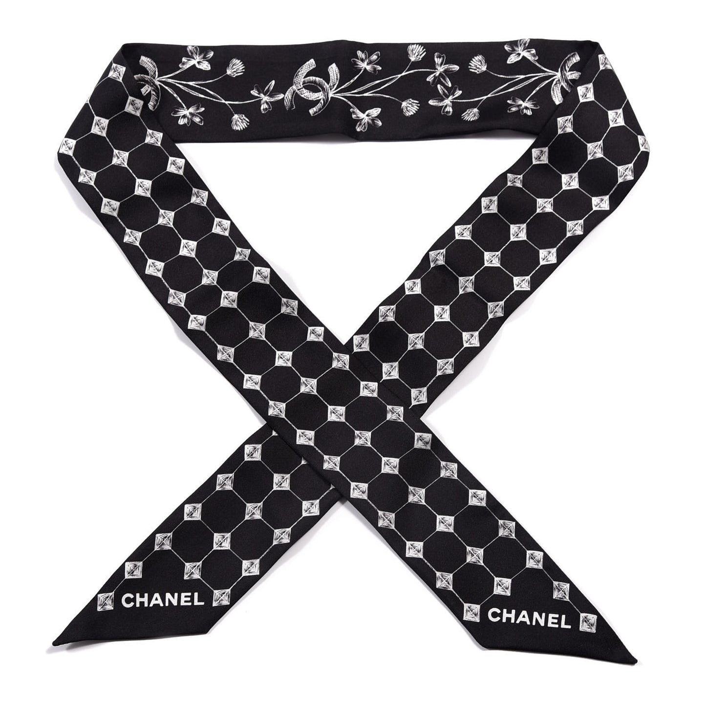 Silk CC Slim Bandeau Scarf Black White