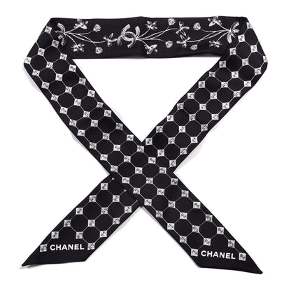 Chanel Silk CC Slim Bandeau Scarf Black White 1 of 4