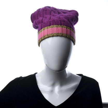 Gucci Wool Cashmere Polyamide Cable Knit Bonhate Beanie Hat M Magenta Pink 2 of 4