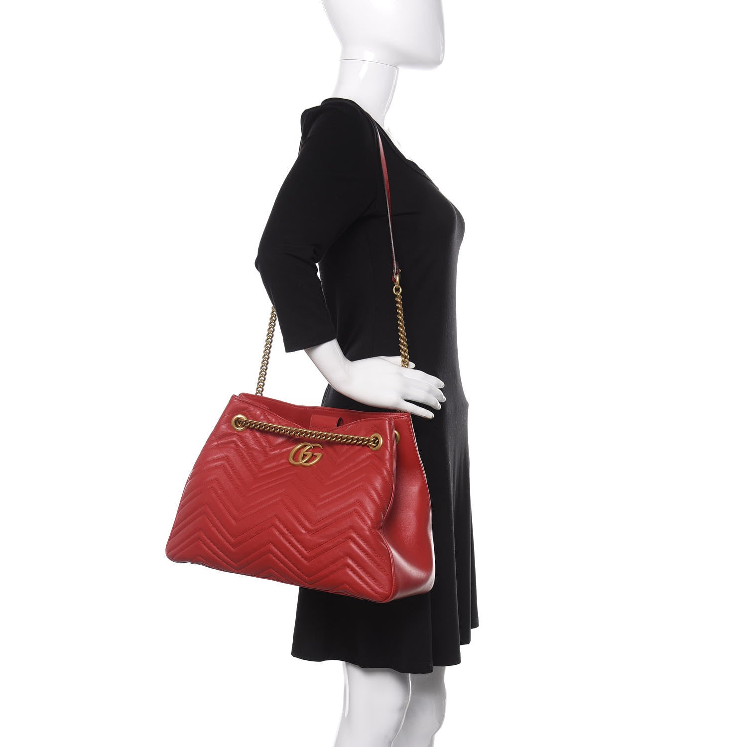 Gucci Calfskin Matelasse Medium GG Marmont Shoulder Tote Bag Hibiscus Red 2 of 10