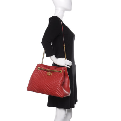 Gucci Calfskin Matelasse Medium GG Marmont Shoulder Tote Bag Hibiscus Red 2 of 10