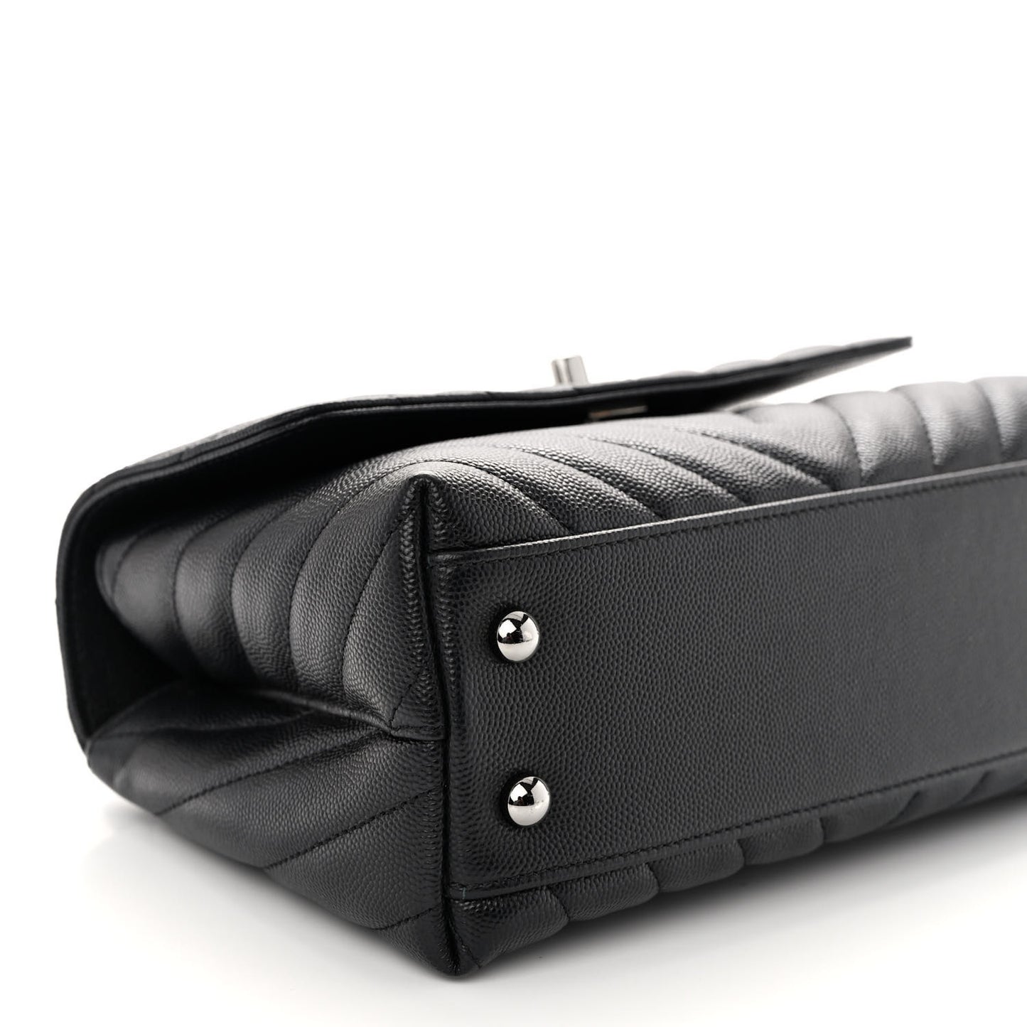 Caviar Chevron Quilted Mini Coco Handle Flap Black