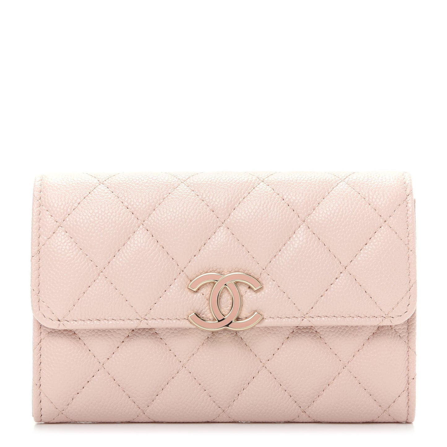 Caviar Quilted Flap Wallet Pink