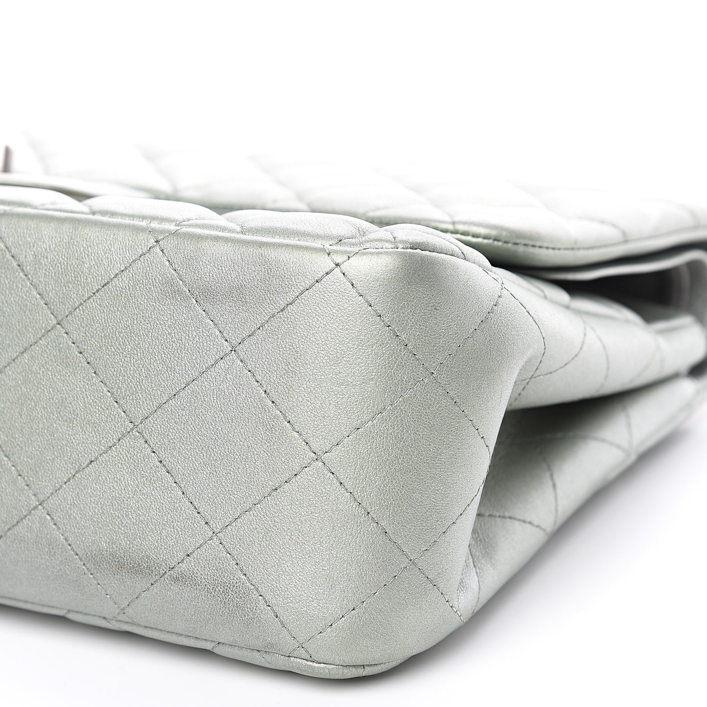 Metallic Lambskin Quilted Jumbo Double Flap Green