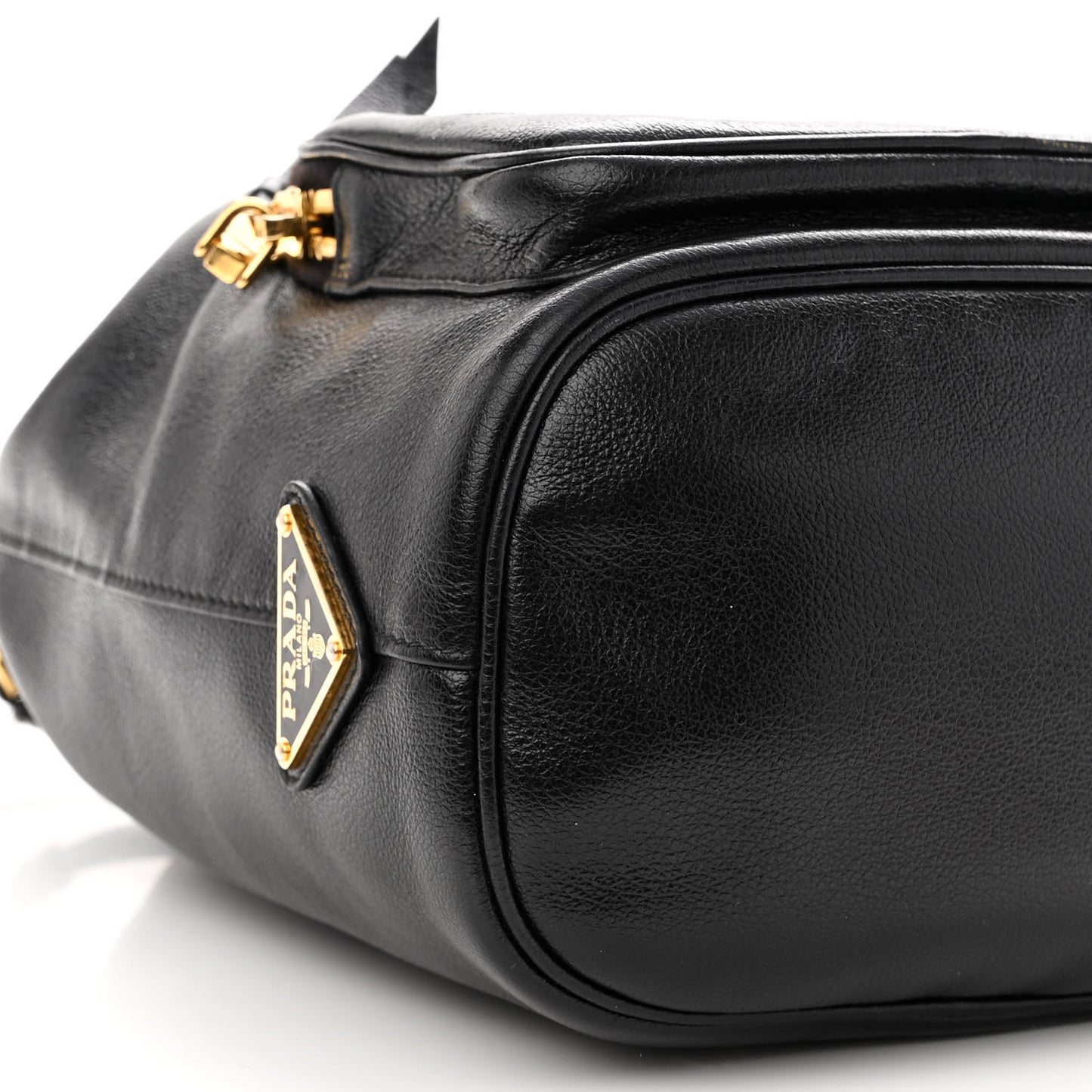 Glace Calfskin Duet Logo Drawstring Shoulder Bag Black