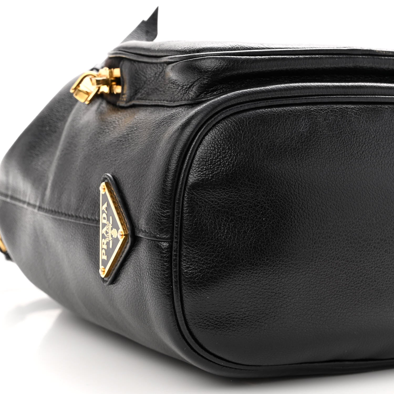Prada Glace Calfskin Duet Logo Drawstring Shoulder Bag Black 8 of 9