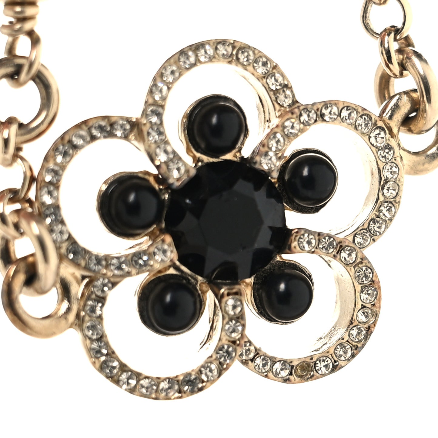 Pearl Crystal Flower CC Necklace Gold Black