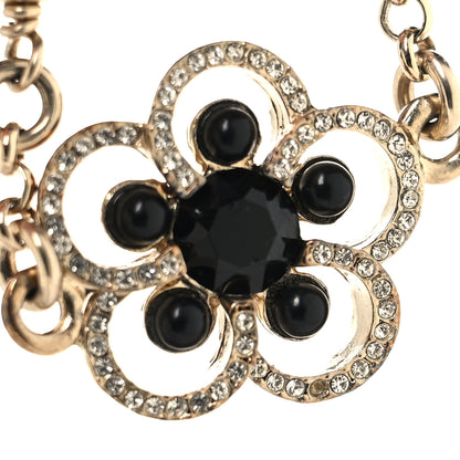 Chanel Pearl Crystal Flower CC Necklace Gold Black 5 of 5