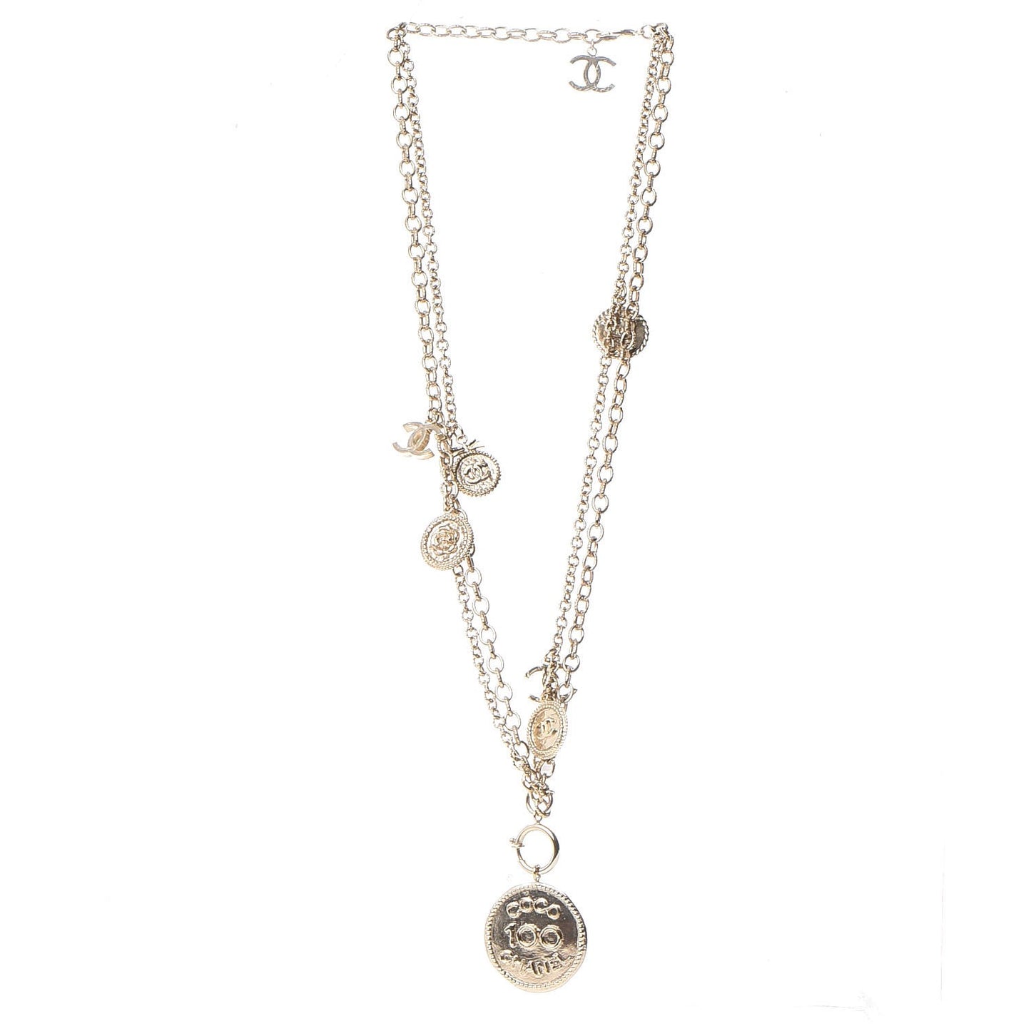 CC Coco Camellia Coin Necklace Gold