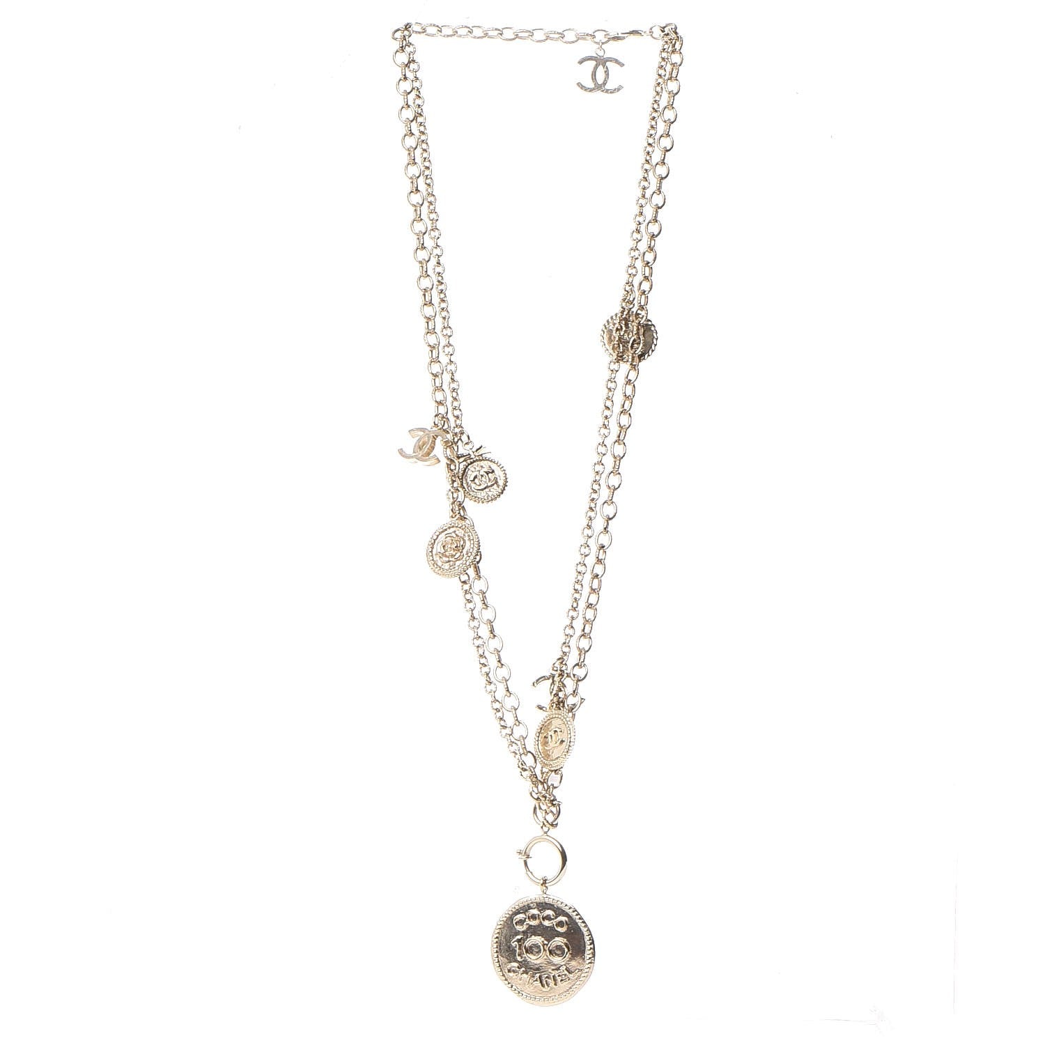 Chanel CC Coco Camellia Coin Necklace Gold 3 of 12