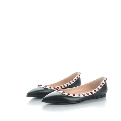 Valentino Garavani Nappa Lacquered Rockstud Ballerina Flats 37 Black Ivory 3 of 9