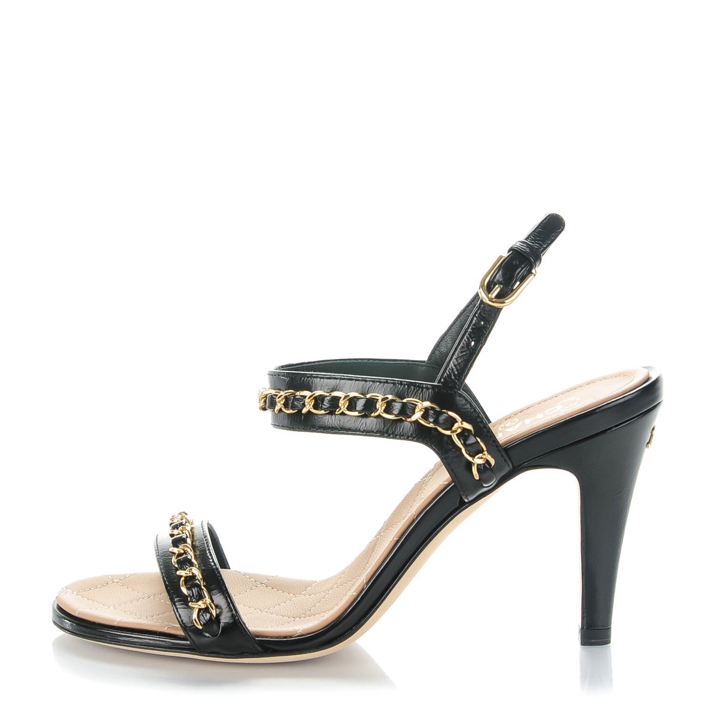 Crumpled Calfskin Chain Sandals 36 Black