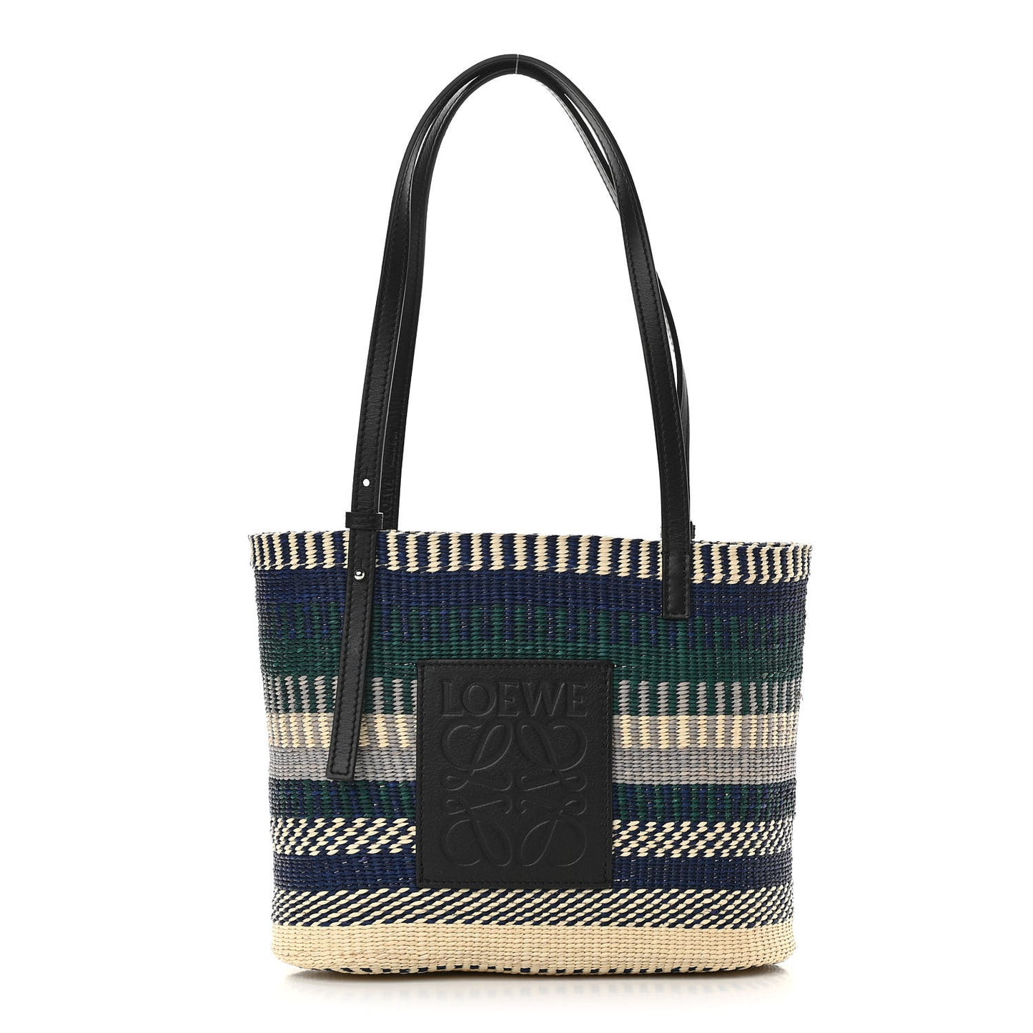 Textile Calfskin Small Square Basket Tote Bag Black Multicolor