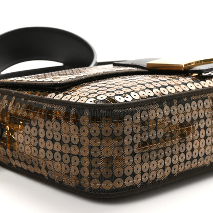 Fendi Fabric Jacquard Paillettes Vitello Seta FF 1974 Baguette Testa di Moro Real Ebano 9 of 10