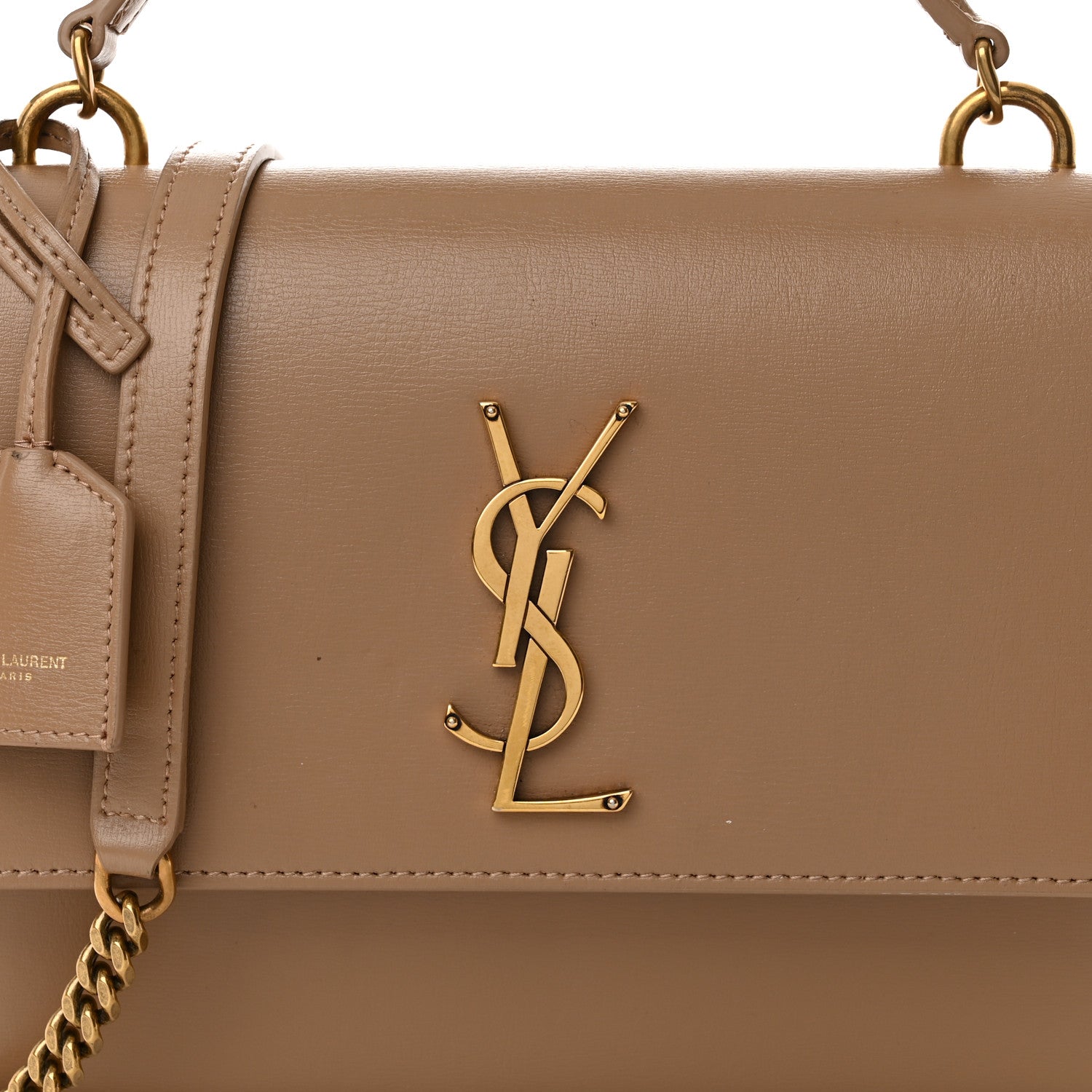 Saint Laurent Smooth Calfskin Medium Monogram Sunset Satchel Natural Tan 10 of 13