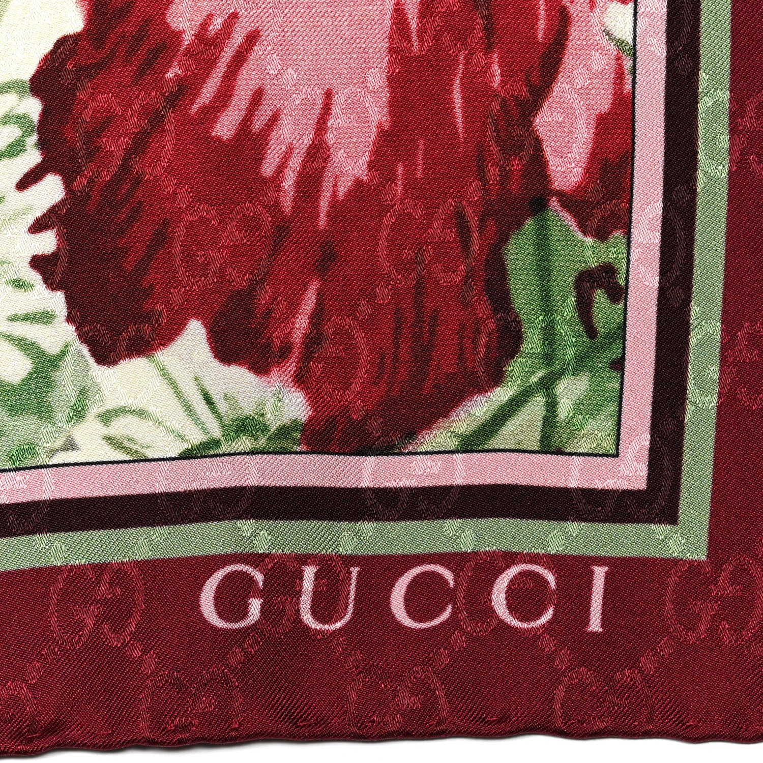 Gucci Silk Jacquard GG Monogram Deep Love Square Scarf Ivory Red 2 of 3