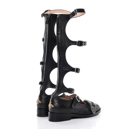 Gucci Calfskin Queercore Brogue Knee High Boots 37.5 Black 4 of 9