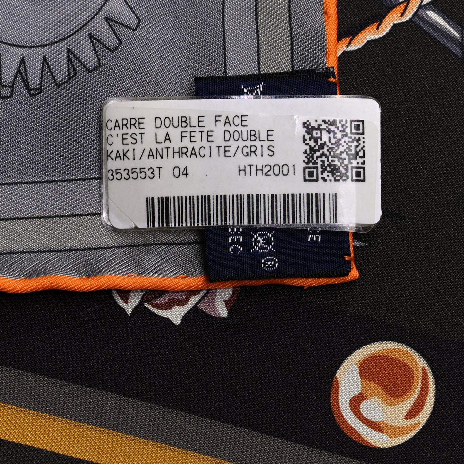 Hermes Silk C'est La Fete Scarf 90 Kaki Anthracite Gris 5 of 5