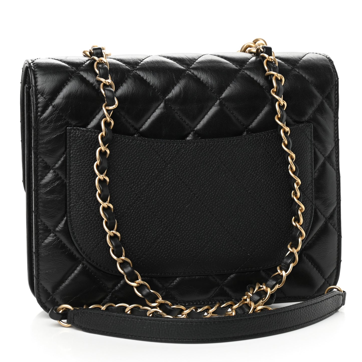 Calfskin Caviar Quilted Chain Handle Flap Black