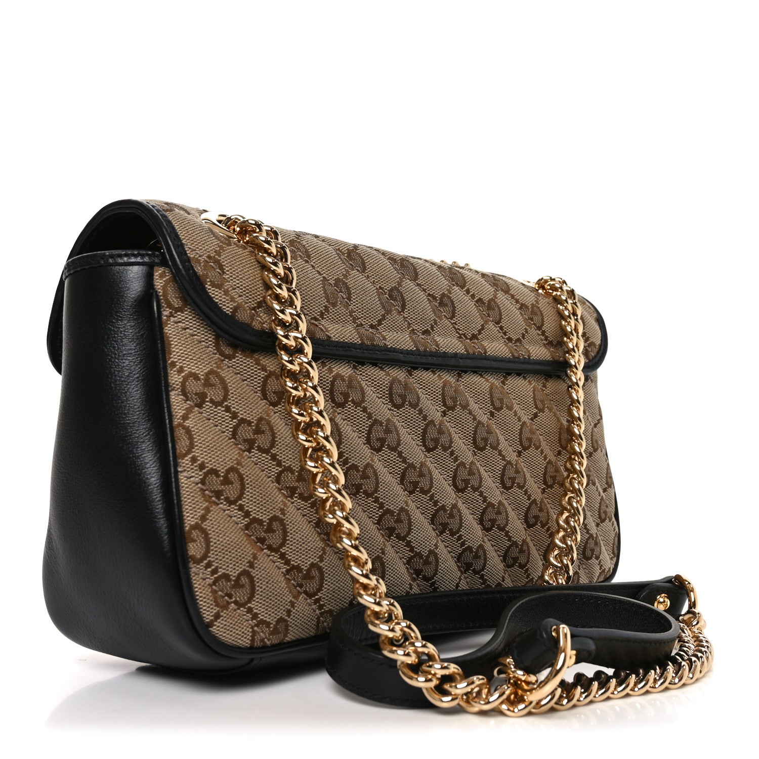 Gucci Monogram Matelasse Diagonal Small GG Marmont Shoulder Bag Beige Black 3 of 11