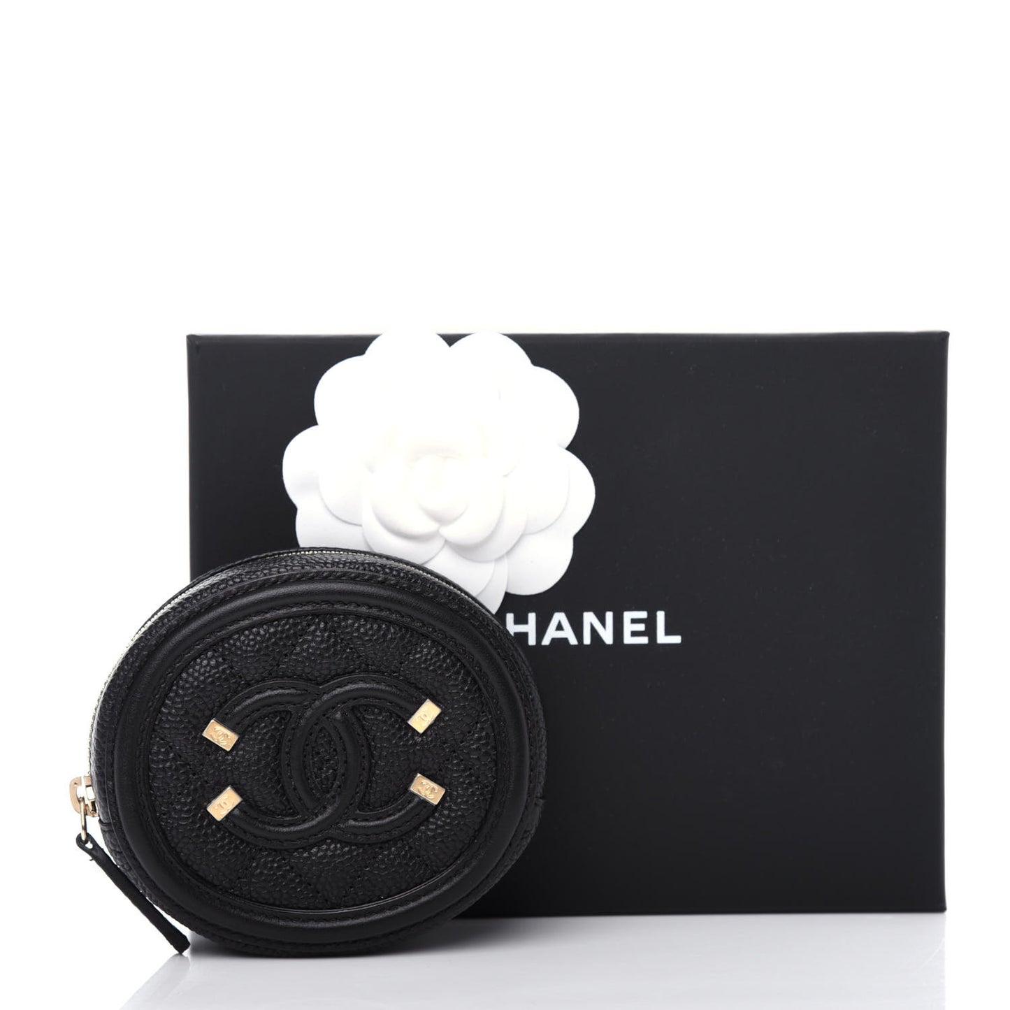 Caviar Quilted Filigree Zip Around Classic Coin Purse Black