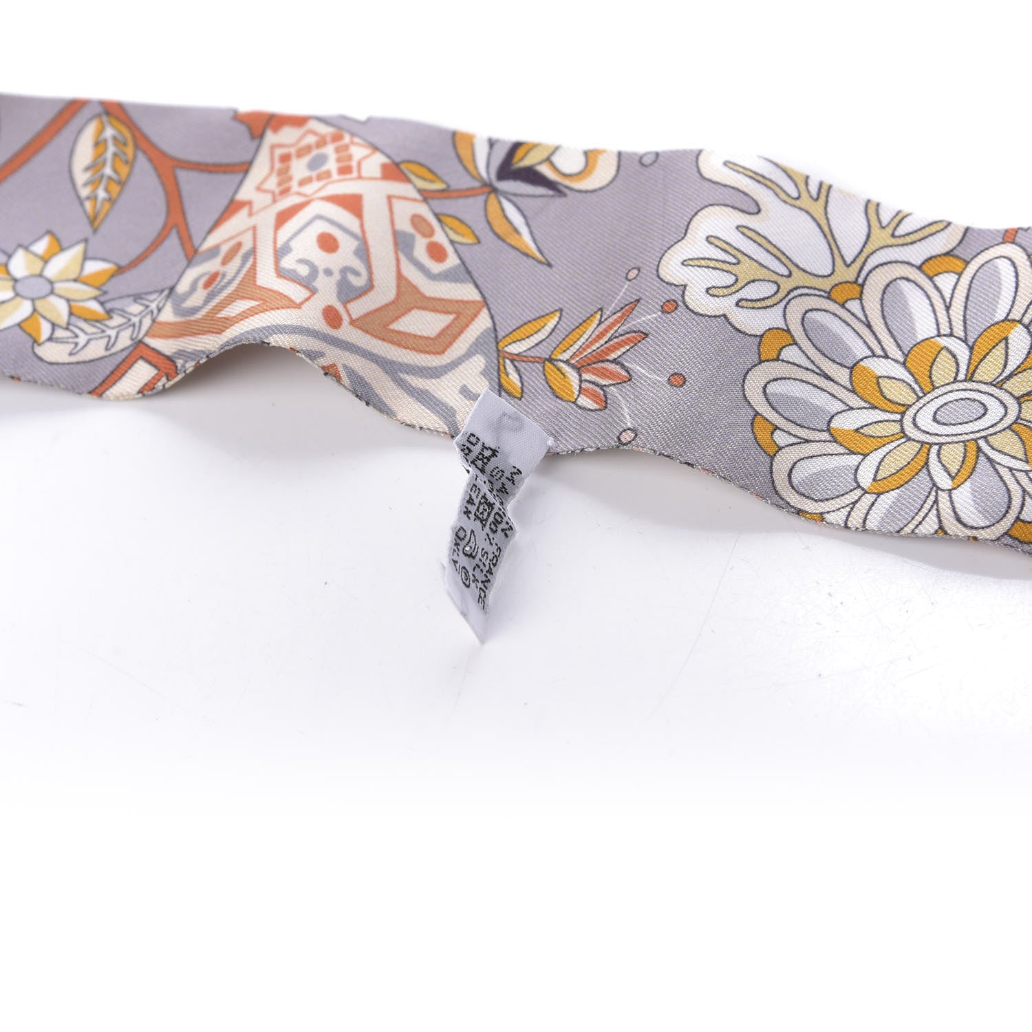 Hermes Silk Fleurs et Papillons de Tissus Twilly Gris Perle Brun Or 5 of 5