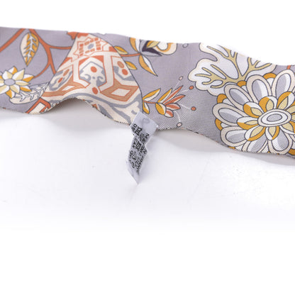 Hermes Silk Fleurs et Papillons de Tissus Twilly Gris Perle Brun Or 5 of 5