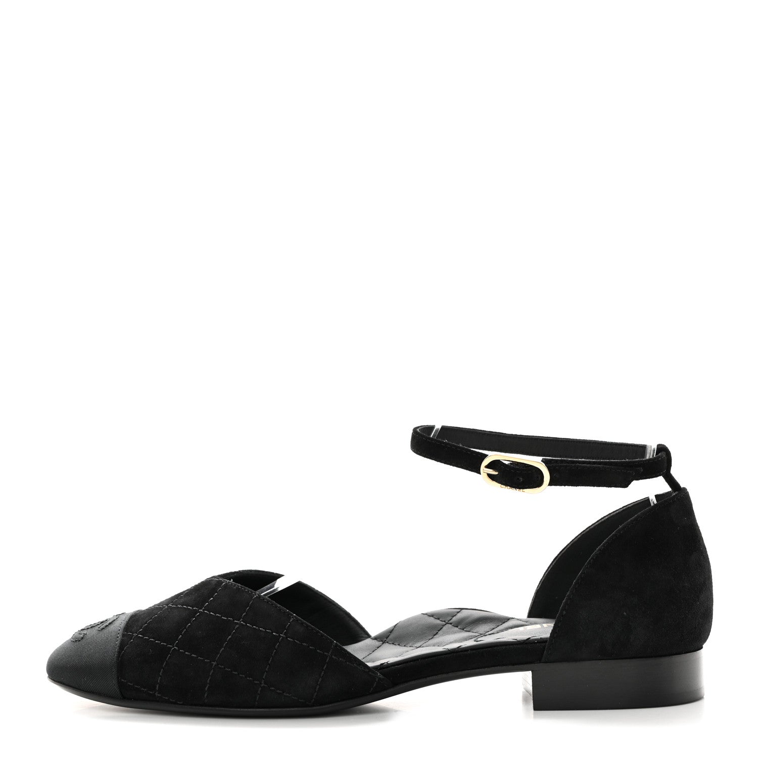 Chanel Suede Grosgrain Cap Toe CC Mary Jane Flats 37 Black 1 of 9