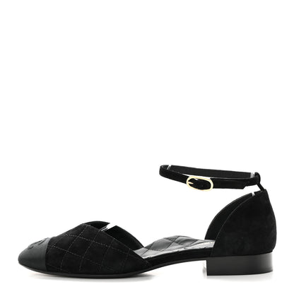 Chanel Suede Grosgrain Cap Toe CC Mary Jane Flats 37 Black 1 of 9