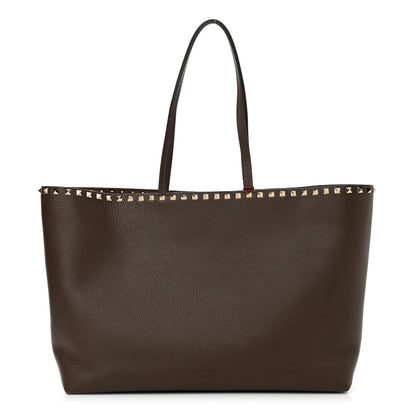 Valentino Garavani Grained Calfskin Rockstud Shoulder Tote Deep Taupe 1 of 8