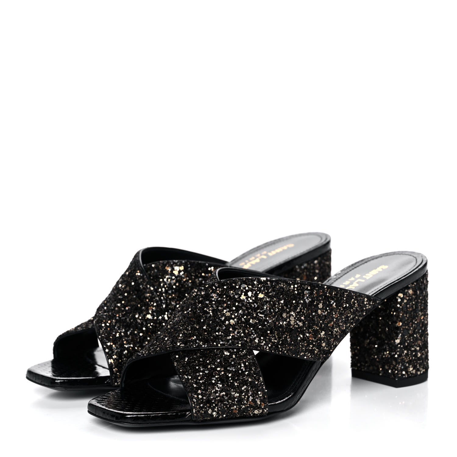 Saint Laurent Glitter LouLou 70 Mule Sandals 37 Black Gold 3 of 9