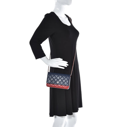 Chanel Lambskin Quilted Tri-Color Wallet On Chain WOC Red 2 of 10