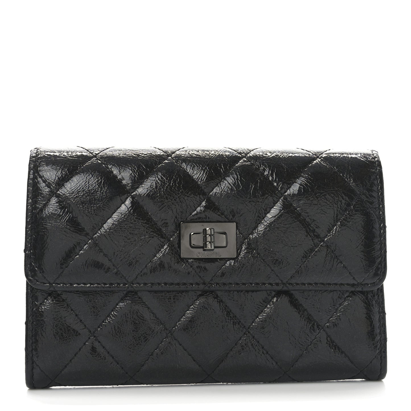 Shiny Calfskin Quilted Reissue Flap Card Holder Black
