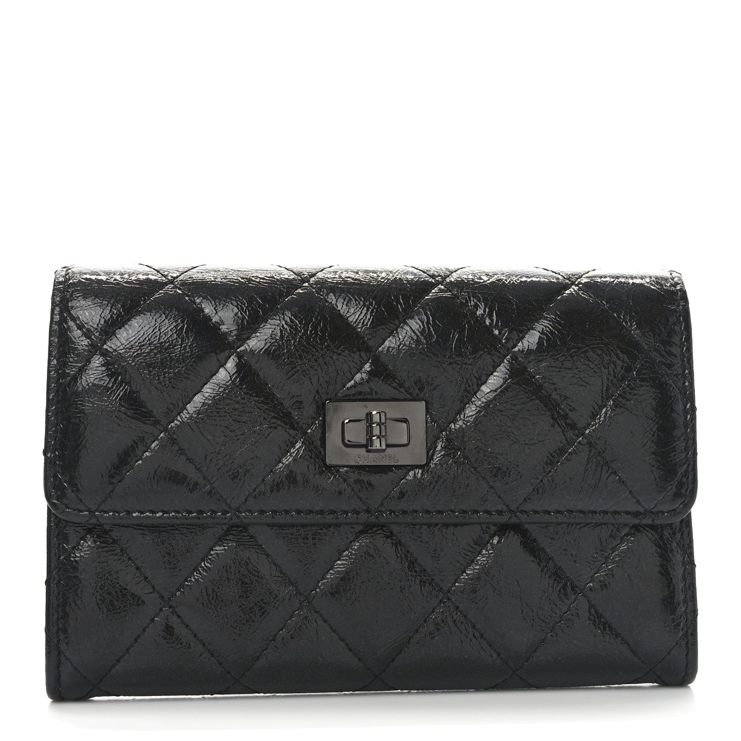 Chanel Shiny Calfskin Quilted Reissue Flap Card Holder Black 1 of 8