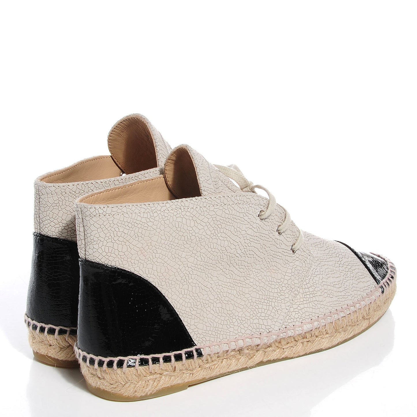 Crackled Calfskin High Top Espadrilles 41 Beige Black