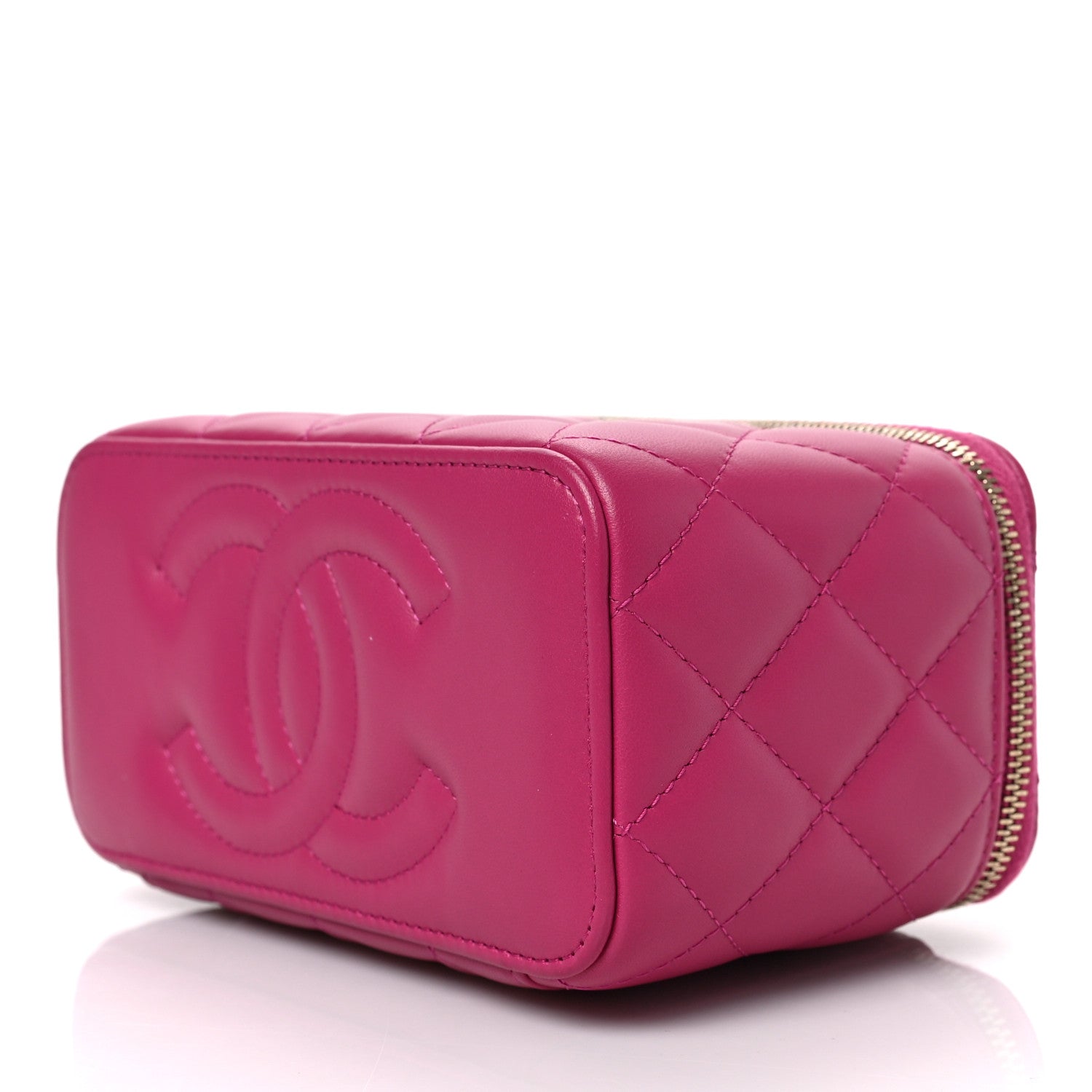 Chanel Lambskin Resin Quilted Vanity Case With Chain Fuchsia 9 of 11