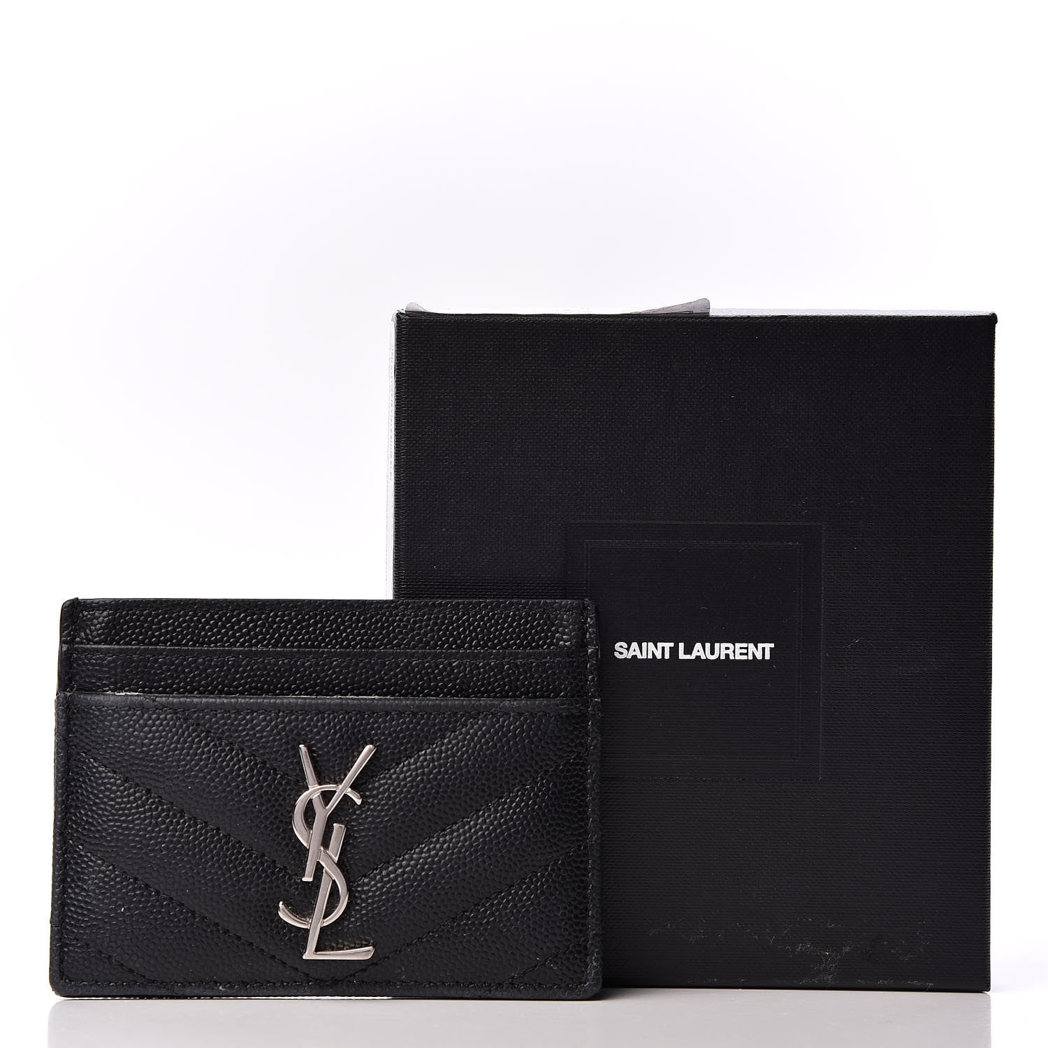 Saint Laurent Grain De Poudre Matelasse Chevron Monogram Credit Card Case Black 9 of 9