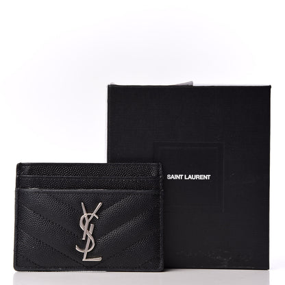 Saint Laurent Grain De Poudre Matelasse Chevron Monogram Credit Card Case Black 9 of 9