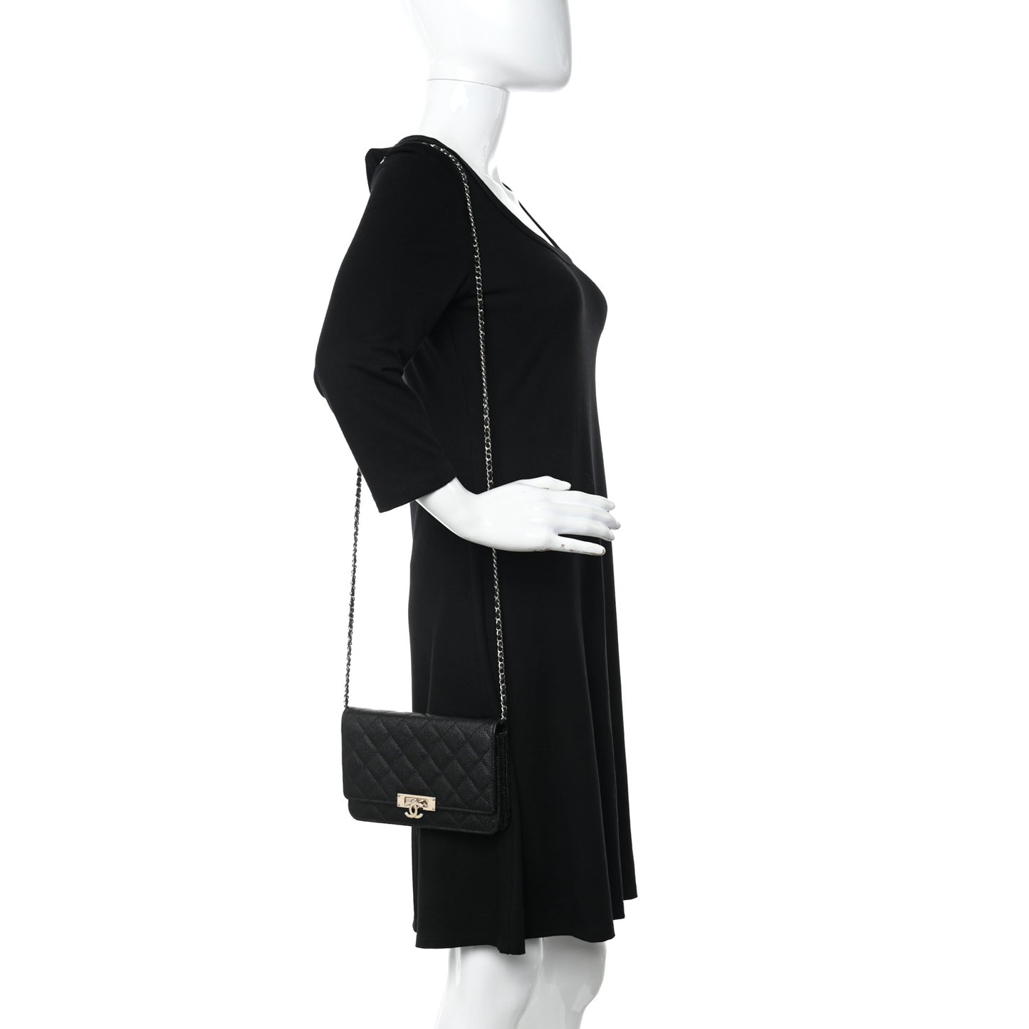 Caviar Quilted Golden Class Wallet On Chain WOC Black