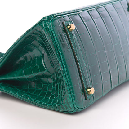 Hermes Shiny Niloticus Crocodile Horseshoe Birkin 30 Vert Emeraude Black 7 of 38