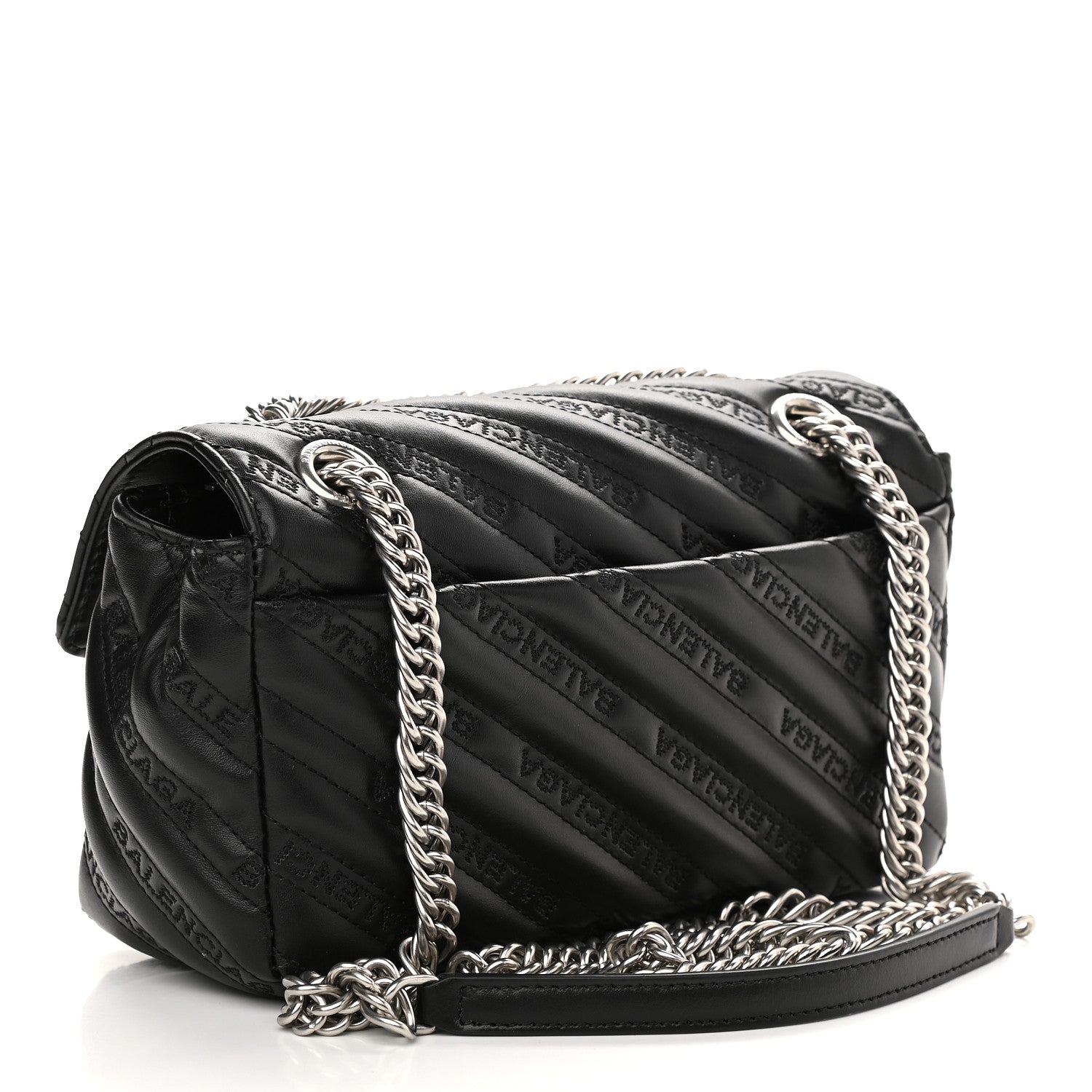 Balenciaga Calfskin Logo Matelasse S BB Round Shoulder Bag Black 3 of 8