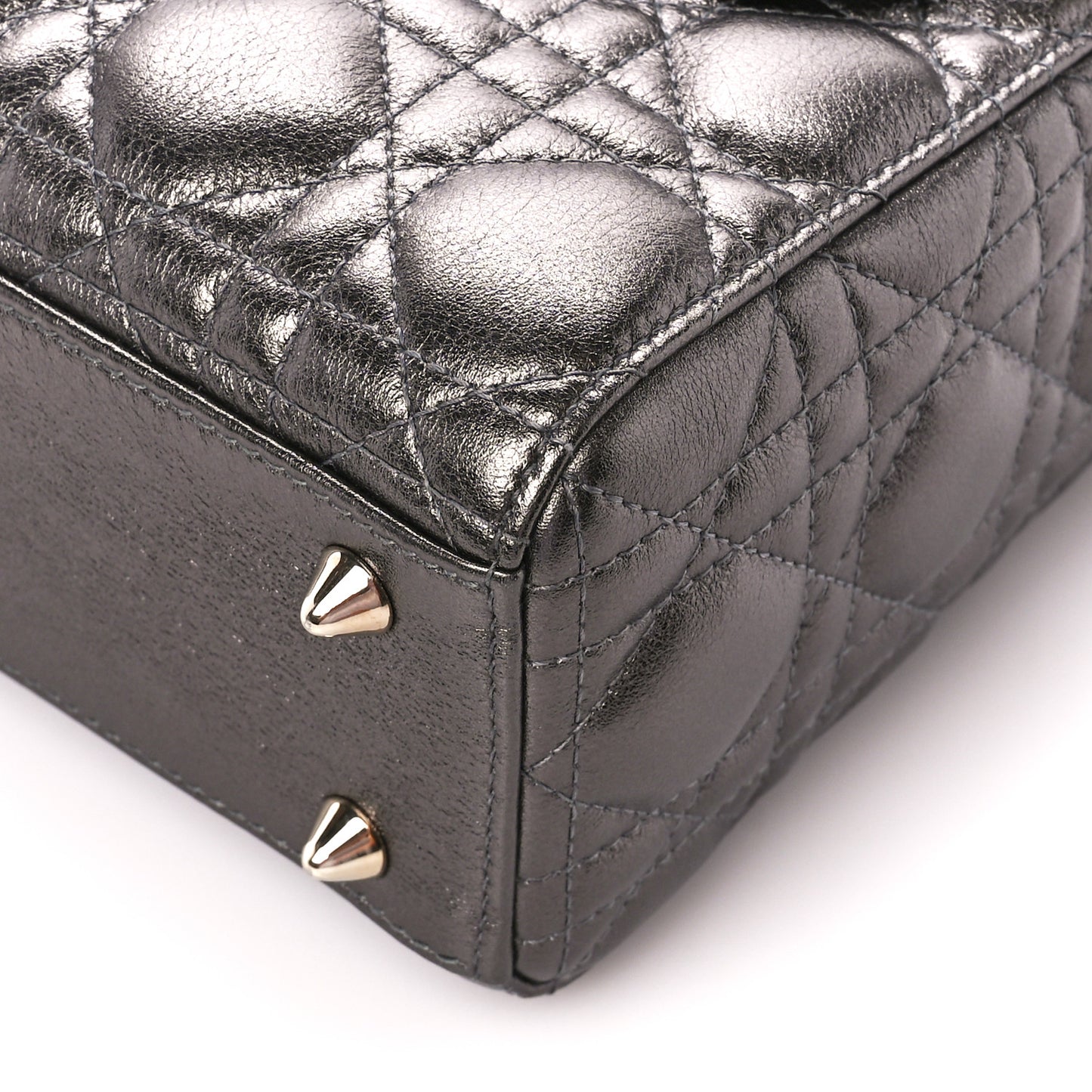 Lambskin Cannage Small My ABCDior Lady Dior Metallic Grey