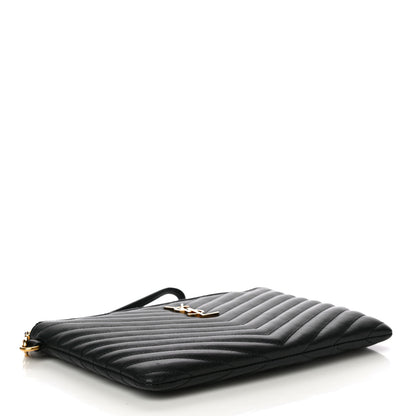 Saint Laurent Calfskin Matelasse Chevron Monogram A5 Wristlet Black 4 of 12