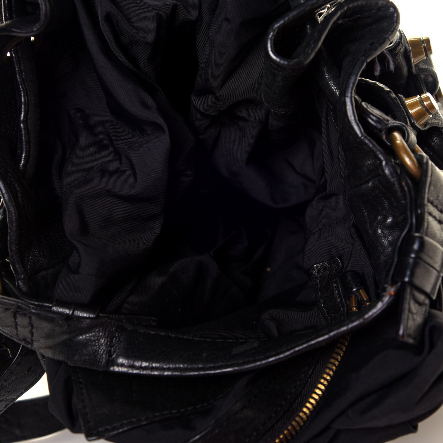 Pebbled Lambskin Diego Bucket Bag Black Antique Brass Hardware