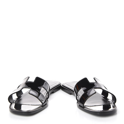 Hermes Patent Oran Sandals 37.5 Black 5 of 12