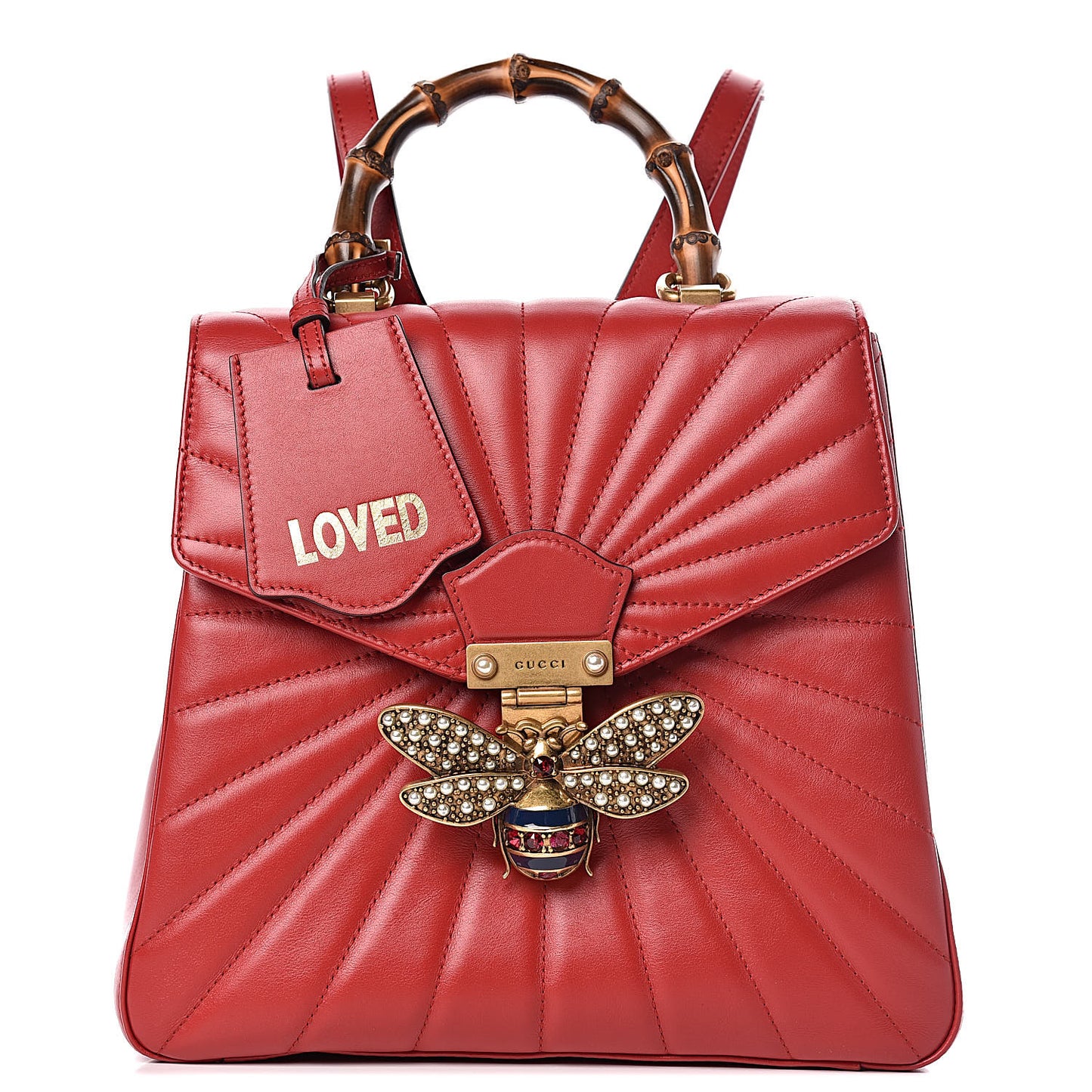 Calfskin Bamboo Trapuntata Queen Margaret Backpack Hibiscus Red