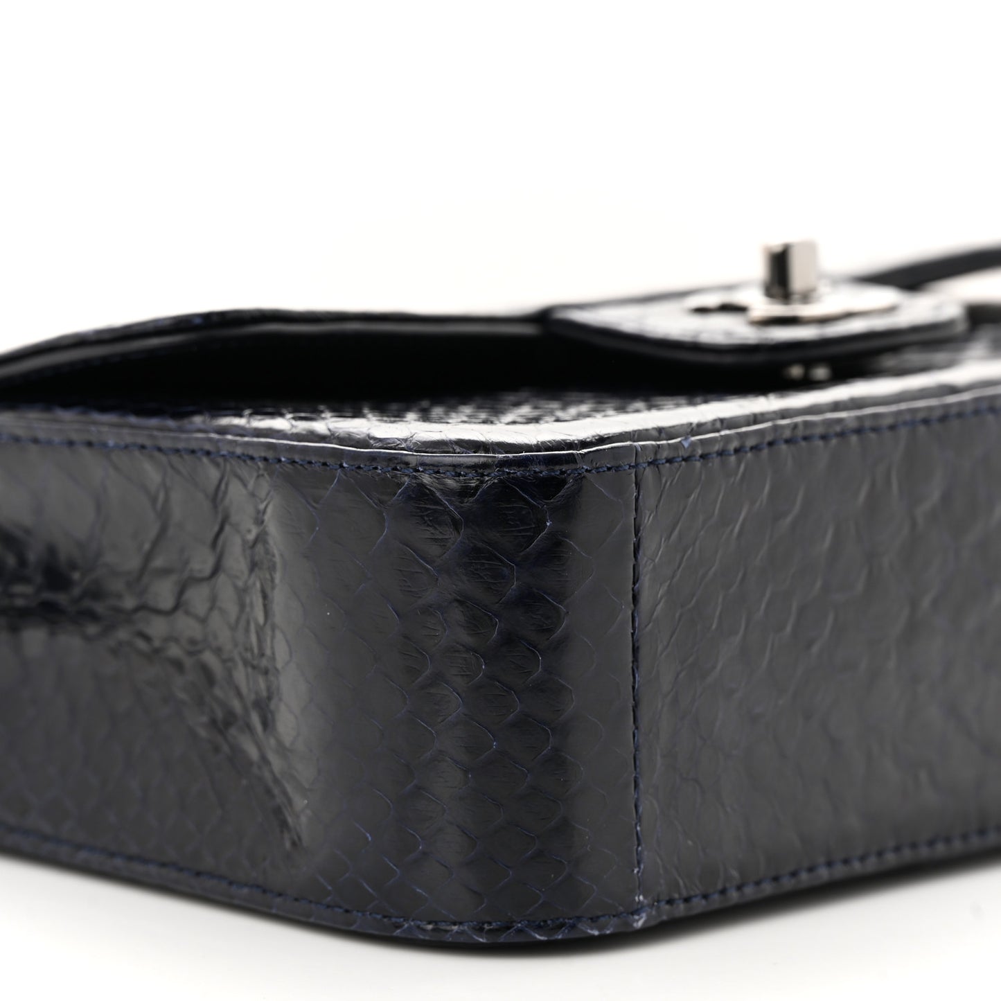 Snakeskin Mini Rectangular Flap Navy Blue