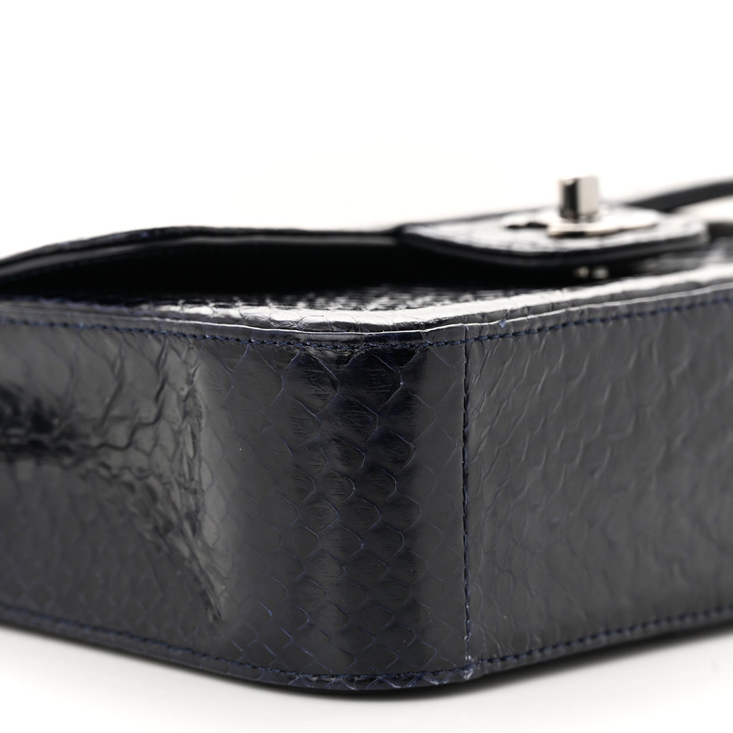 Chanel Snakeskin Mini Rectangular Flap Navy Blue 9 of 12